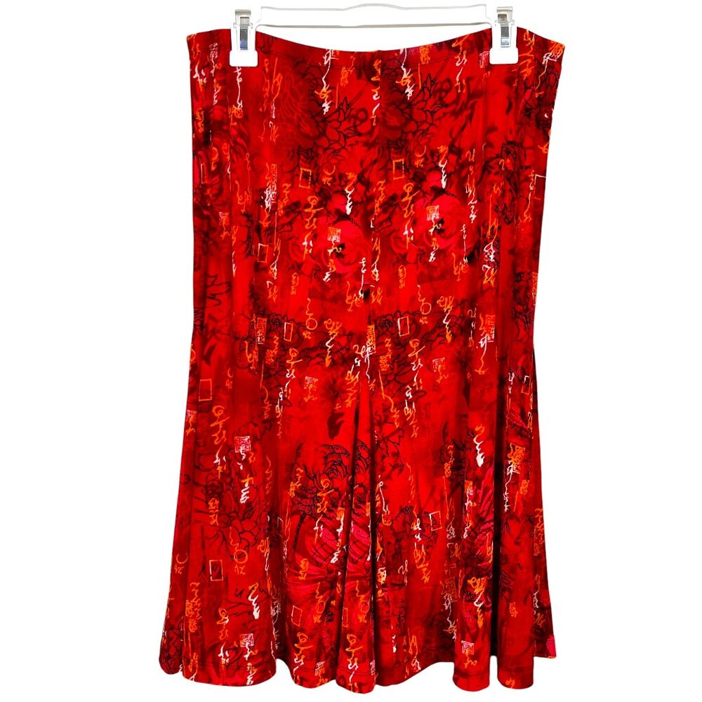 Chico's Travelers Skirt Size 2 US Large 12 Red Oriental A Line Full Slinky